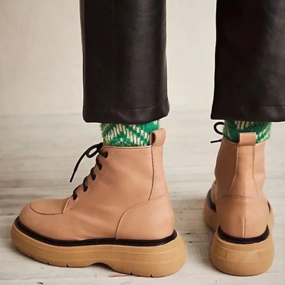 New Free People Platform Ankle Boots Shoes Mara Lace Up in Brown Tan Womens US 9 - Picture 12 of 13